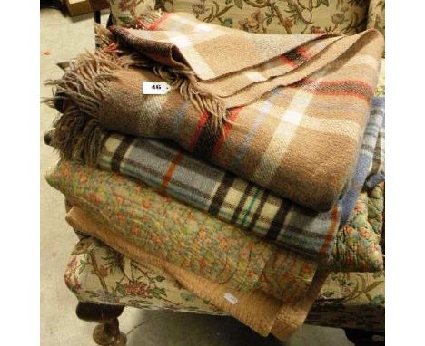 Two Vintage Bedspreads and Two Tartan Blankets