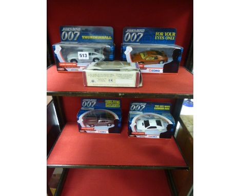 Four Boxed Corgi James Bond 007 Cars - Lotus Espirit Turbo, Lotus Espirit Underwater, Aston Martin D85 and Aston Martin V8 an