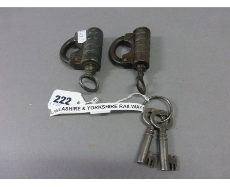 Two Vintage Keys from Lancashire & Yorkshire Railways plus Two Iron Screw Paddlocks 