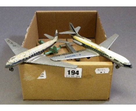 Four Playworn vintage Die Cast Dinky Planes including Bristol 173