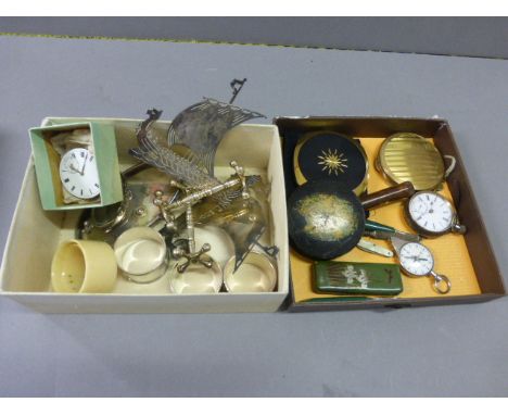 Two Compacts, Compass, Pocket Watch, Needlecases, Manicure Items and Various Items of Silver Plate, etc