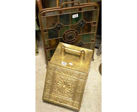 Brass Coal Scuttle and a Leaded Light Fire Screen