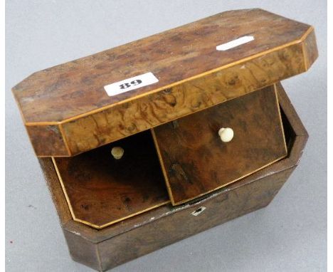 Georgian Burr Walnut Two Compartment Tea Caddy with Boxwood String Inlay