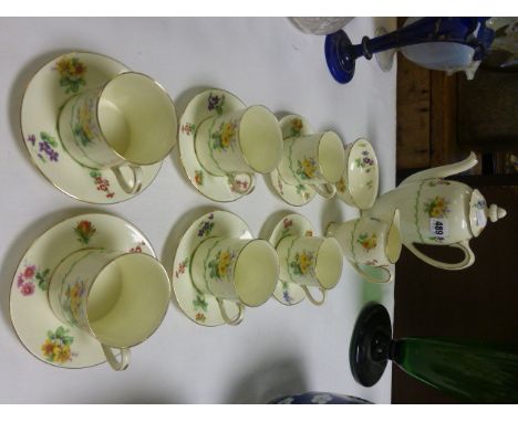 Royal Doulton Floral Patterned Coffee Set comprising Coffee Pot, Milk, Sugar, Six Coffee Cans and Saucers