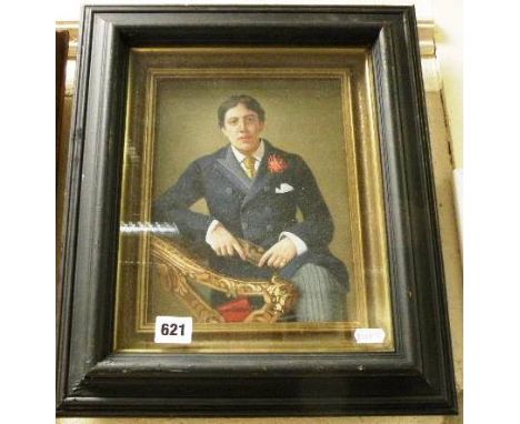 Ebonised Framed Oil Painting Portrait of Irish Poet Oscar Wilde