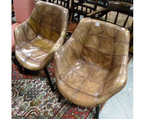 Pair of Stylish Light Tan Leather Tub Chairs