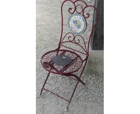 Vintage Folding Metal Garden Chair with Mosaic Bee Motif