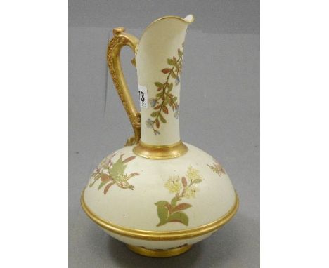 Royal Worcester Blush Ivory Ewer decorated with flowers, pattern number 1162 and initialled  HS