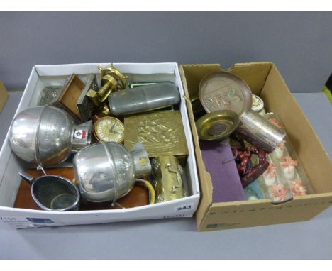 Box of Mixed Collectables including Nutcracker, Clocks, etc together with another Box of Mixed Collectables including Copper 