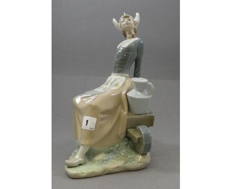 Large Lladro Figure of a Milkmaid sat on a Wheelbarrow