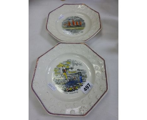 Two 19th century Pearlware Plates, transfer printed 'Great Western Steam Ship' and 'Carlo Swimming'