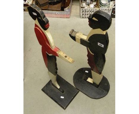 Two Vintage Painted Wooden Dumb Waiters in the form of Black Servants (lacking trays)