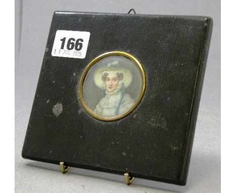 19th century Miniature Portrait of Lady in a Bonnet in an Ebonised Frame