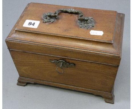 Georgian Mahogany Tea Caddy raised on bracket feet (three void compartments)