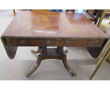 Regency mahogany sofa table with ebony stringing on sabre legs L 153cm W 70cm Ht 70cm