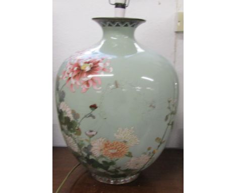 Large 19th/20th century cloisonn&eacute; table lamp, damage on either sides. Base height 46cm, base &amp; shade 88cm