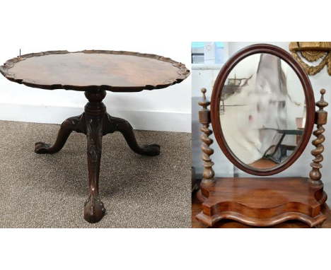 19th century mahogany occasional table with pie crust edge on tripod ball and claw base (formerly a taller tilt top table) &a