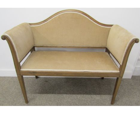 Small Edwardian mahogany sofa on tapering legs W 100cm
