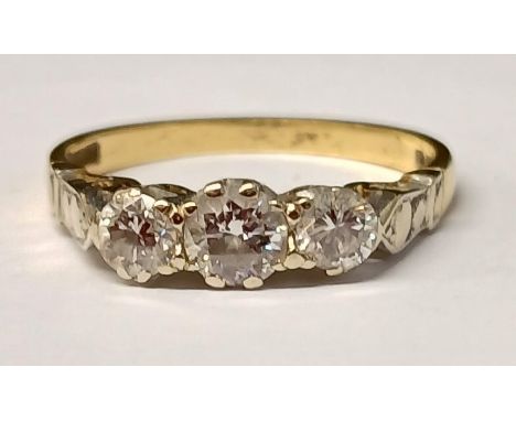 18ct gold 3 stone diamond ring, 3.23g, size N
