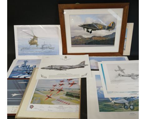 Selection of unframed limited edition prints including John Pettitt (many signed), Ruby Reds by Robert Tomlin (2004 Red Arrow