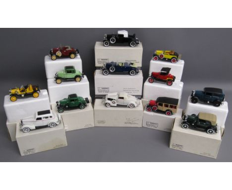 13 National Motor Museum mint cars - 1929 Ford Tudor Blue - 1934 Ford Deluxe Fordor - 1912 Ford Speedster yellow - 1932 Chevy