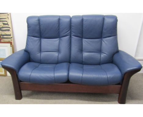 Stressless Ekornes blue leather two seater sofa