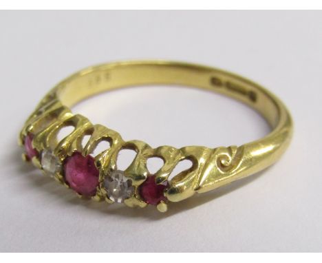 18ct gold diamond and ruby ring - ring size M - total weight 2.6g