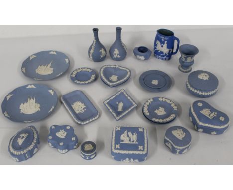 Selection of jasperware, 1988 &amp; 1989 Christmas plates, various trinket pots, dishes and vases