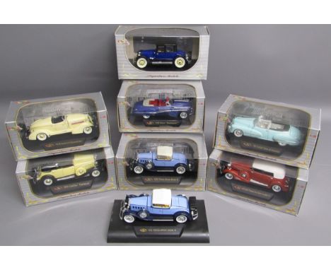 7 Signature model cars - 1935 Auburn Speedster - 1933 Cadillac Fleetwood - 1930 Pierce-Arrow Model B plus one unboxed - 1918 