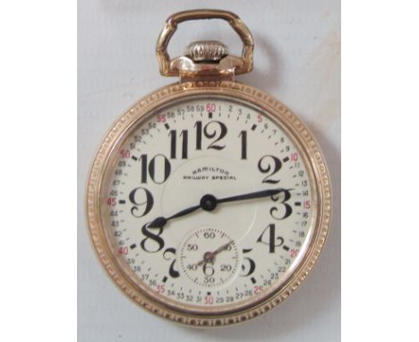 Hamilton 21 jewel screw back railway special watch, runs