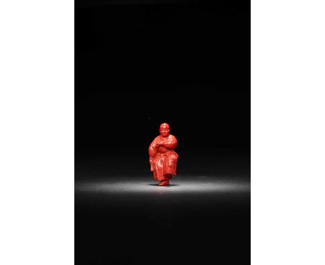 A JAPANESE TSUISHU LACQUER NETSUKE BY MATSUKI HOKEIMEIJI ERA, 19TH CENTURY The finely carved red lacquer figure depicted with