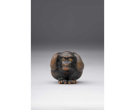 A JAPANESE WOOD NETSUKE OF A WISE MONKEY, CIRCLE OF NAITO TOYOMASA (1773-1856) EDO PERIOD, 19TH CENTURY  Tamba School, lookin