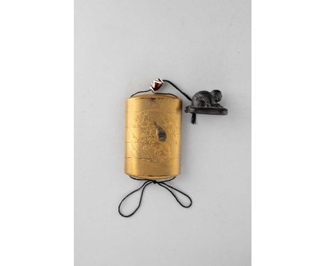 A JAPANESE FOUR-CASE GOLD LACQUER INRO, KAJIKAWA LINEAGEMEIJI ERA, 19TH CENTURYEach side decorated with a roundel enclosing a