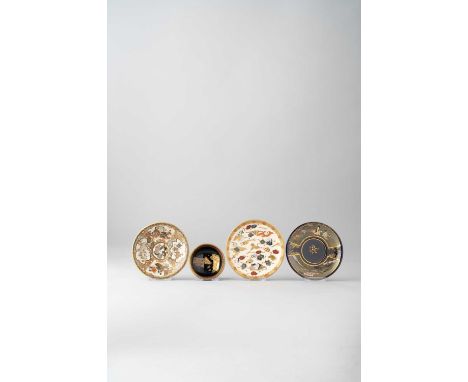 THREE JAPANESE SATSUMA SAUCERS MEIJI ERA, 19TH CENTURYOne decorated with two panels respectively depicting beauties in a gard