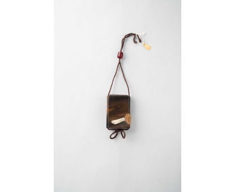 A JAPANESE INLAID WOOD SAYA INRO MEIJI ERA, 19TH CENTURYPossibly made of kurogaki (persimmon wood), decorated with a variety 