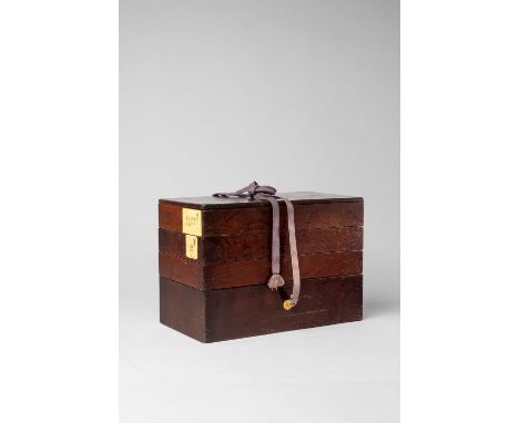 A JAPANESE KEYAKI (ELM) STORAGE BOX AND COVERPOSSIBLY MEIJI, 19TH OR 20TH CENTURYThe tall rectangular wooden box with four ti