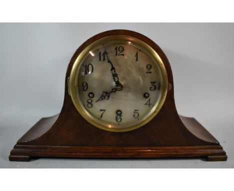 A Enfield Oak Cased Westminster Chime Mantle Clock with Pendulum, 39cm wide 
