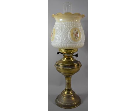 A Brass Oil Lamp with Opaque Glass Shade and Chimney 