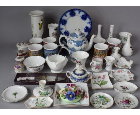 A Collection of Ceramics to Include a Portmeirion Sleeve Vase, Flow Blue Sideplates, Blue and White Coffee Pot, Cased Royal A