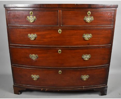 A 19th Century Mahogany Bow Front Bedroom Chest of Two Short and Three Long Drawers with Bracket Feet, 106cm Wide 