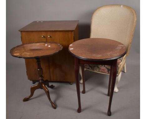 A Collection of Furniture to Include Mid 20th Century Record Cabinet, Circular Topped Occasional Table and Tripod Table 