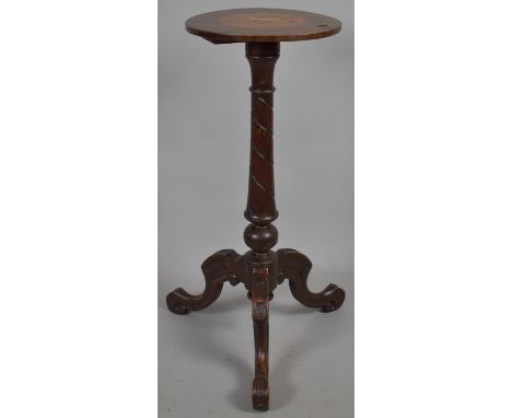 A Late Victorian Tripod Stand with Later Circular Inlaid Top, to Form Candle Stand, 28.5cm Diameter 