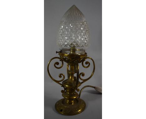 A Late 19th Century Brass Gas Lamp Fitting with Glass Shade, Now Converted to Electricity, 33cm high 