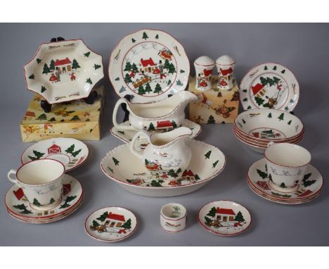 A Collection of Masons Christmas Village Pattern China to include Two Cups, Three Saucers, Three Side Plates, One Lager Plate