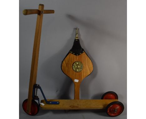 A Vintage Child's Scooter and Pair of Bellows 