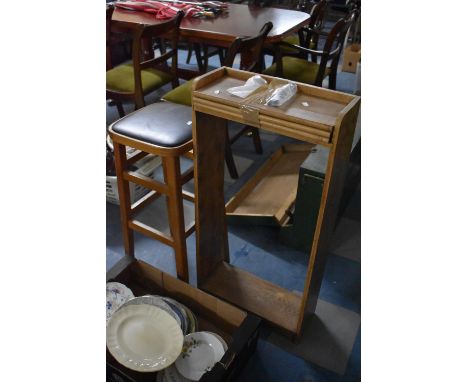 A Vintage Stool and a Galleried Four Shelf Open Bookcase 