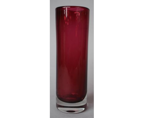 A Whitefriars Ruby Glass Cylindrical Vase, 19.5cm High 