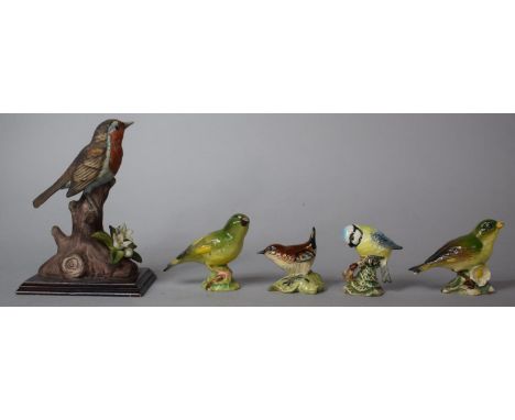 Four Beswick Birds (Greenfinch with Beak AF) Together with a Robin Ornament 