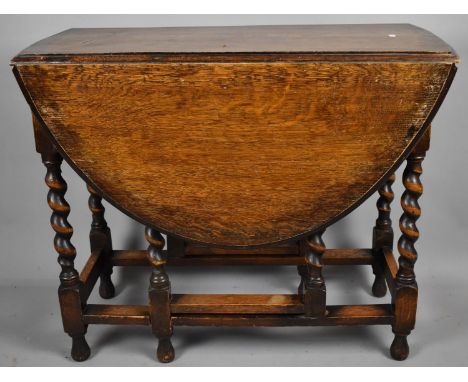 An Oak Barley Twist Drop Leaf Gate Legged Dining Table, 91cm Wide 