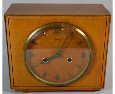 A Mid 20th Century Smiths Enfield Mantel Clock in Walnut Case with Unusual Green Hands and Numerals, 23cm wide 